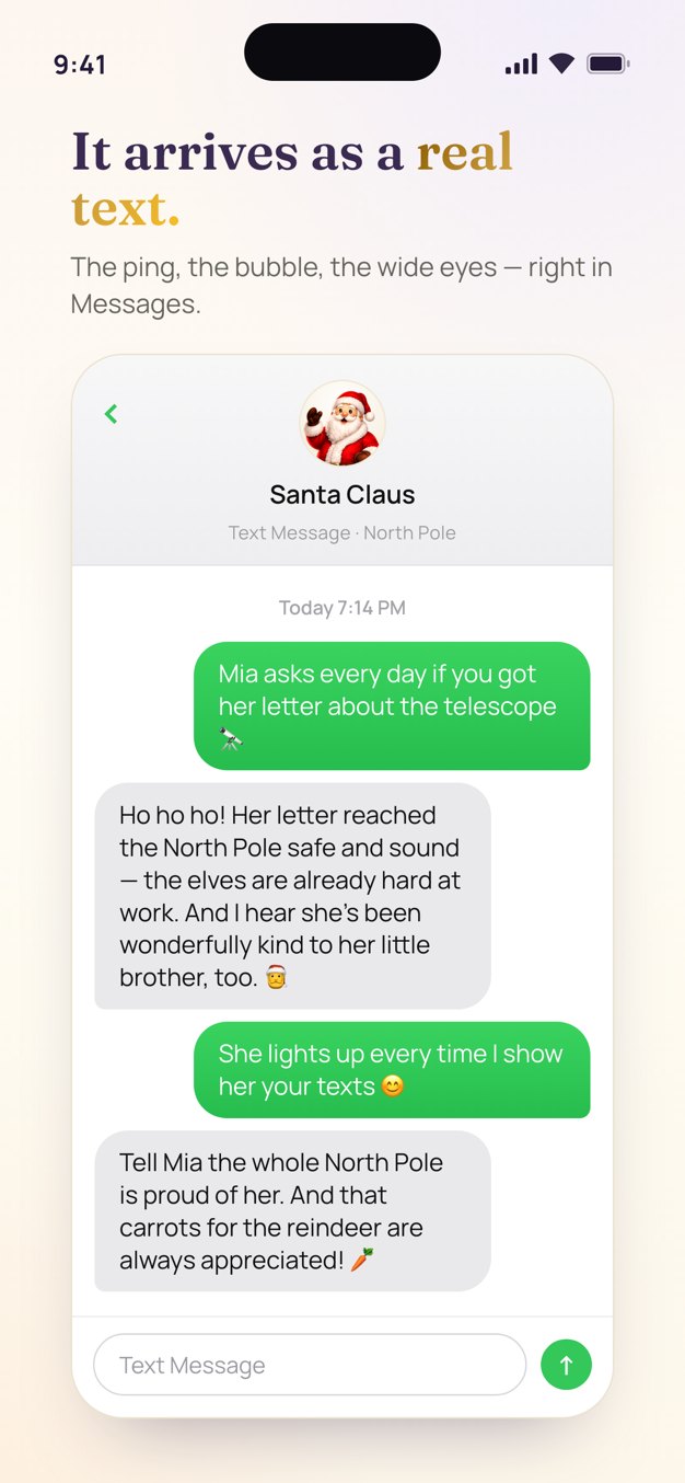 A reply from Santa arriving as a real text message